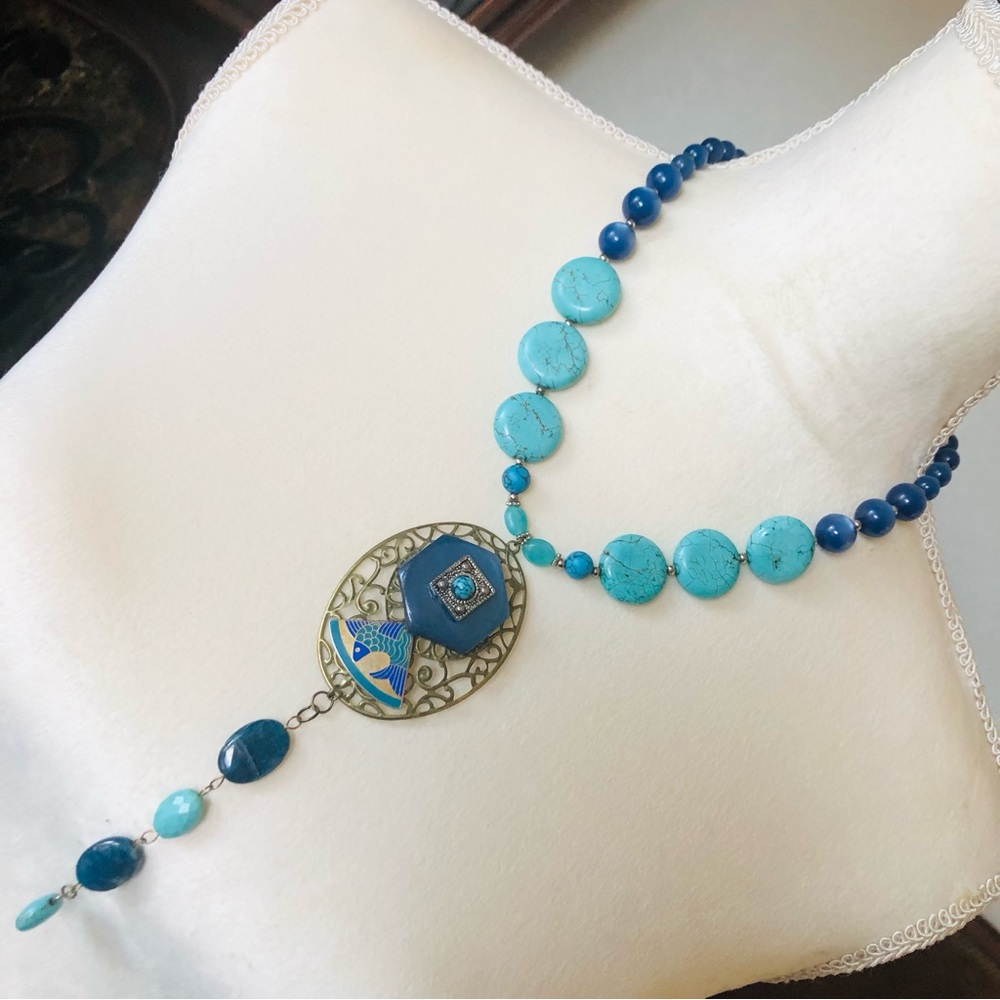 Handcrafted repurpose howlite genuine stone moon glow necklace